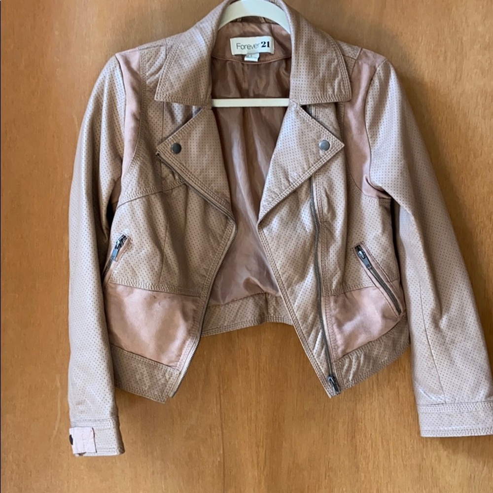 Dusty rose perforated leather jacket